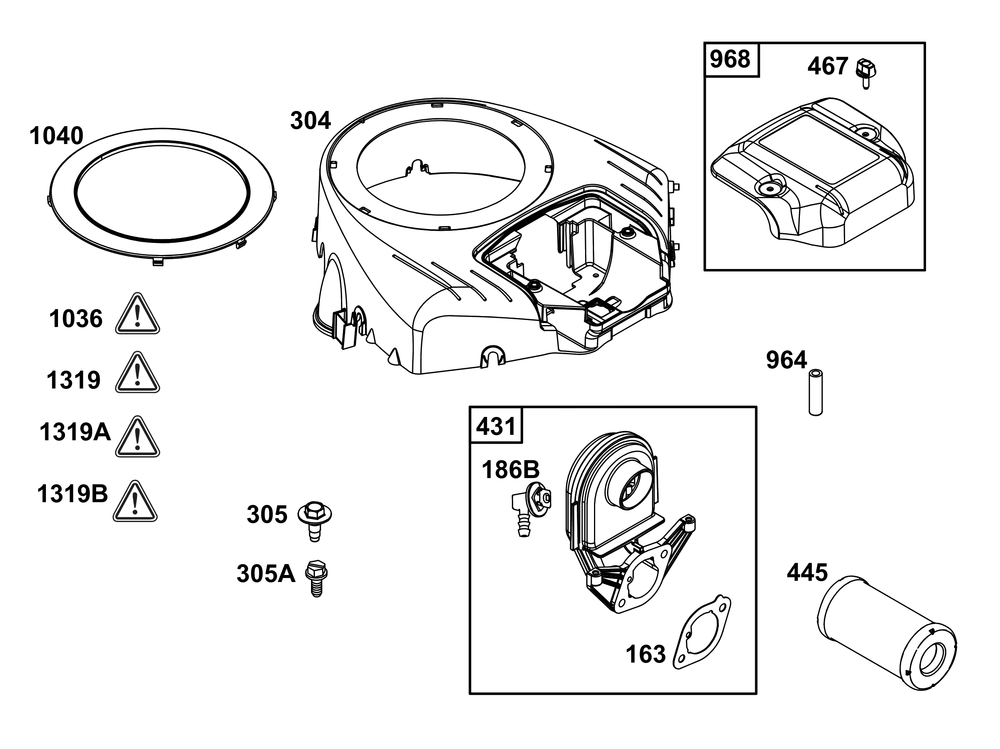 Blower Housing And Air Cleaner Group Diagram and Parts List for 40N777-0010-B5 400000 - 699999 Briggs and Stratton Engine